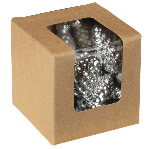 Artikel Zapfen Mix aus Glas Silber 5cm 14 St