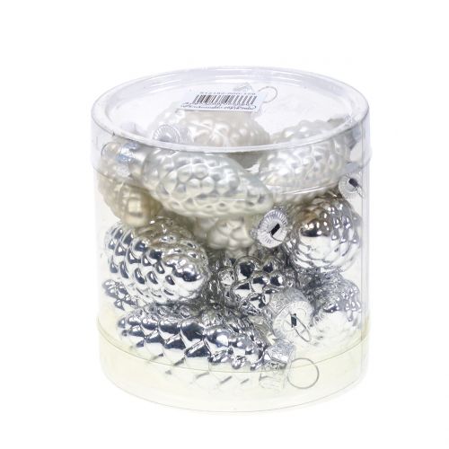Floristik21 Zapfen Mix aus Glas Silber 5cm 14 St