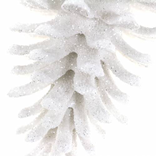 Floristik21 Christbaumschmuck Zapfen Weiß Glitter 9cm x 4,5cm 6St