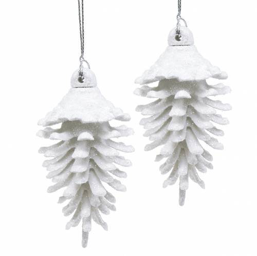 Christbaumschmuck Zapfen Weiß Glitter 9cm x 4,5cm 6St