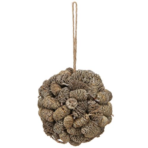 Artikel Zapfenkugel aus weißen Erlenzapfen zum Hängen 12cm