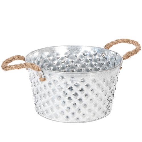 Zinkschale Dekoschale Metall mit Seilgriff Ø22cm H12cm einkaufen | Floristik21.de