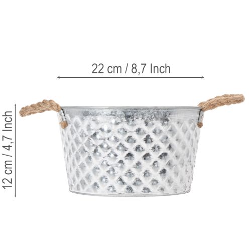 Zinkschale Dekoschale Metall mit Seilgriff Ø22cm H12cm | Floristik21.de