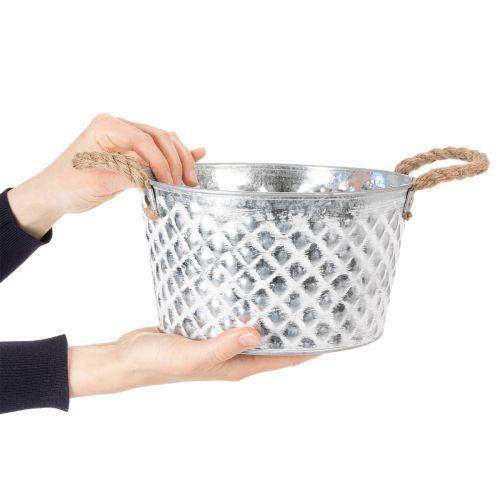 Zinkschale Dekoschale Metall mit Seilgriff Ø22cm H12cm | Floristik21.de