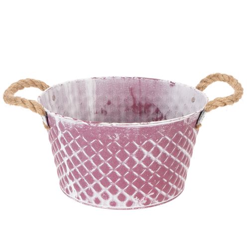 Zinkschale Raute mit Seilgriffen Violett weiß gewaschen Ø24,5cm H14cm einkaufen | Floristik21.de
