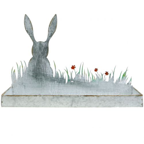 Floristik21 Zinkschale Frühlingswiese mit Osterhase 35cm x 16cm H24cm