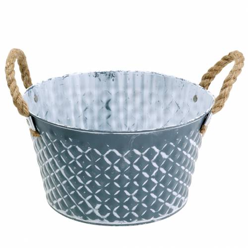 Zinkschale Raute mit Seilgriffen Blau-Grau Ø25cm H14cm Zinkschale Raute mit Seilgriffen Blau-Grau Ø25cm H14cm