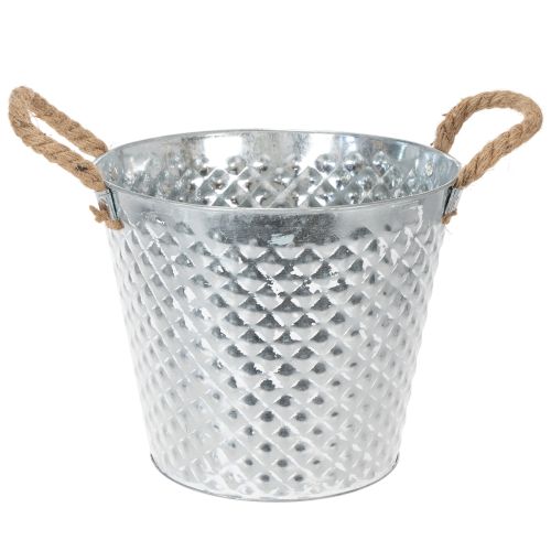 Zinktopf Raute mit Seilgriffen weiß gewaschen Ø24,5cm H21cm einkaufen | Floristik21.de