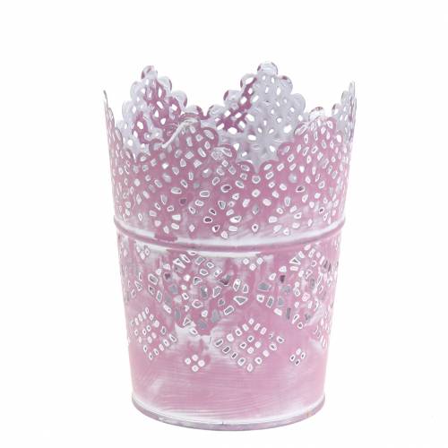 Floristik21 Zinktopf Lila weiß gewaschen Ø9cm H12cm 4St