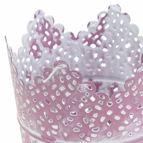 Floristik21 Zinktopf Lila weiß gewaschen Ø9cm H12cm 4St
