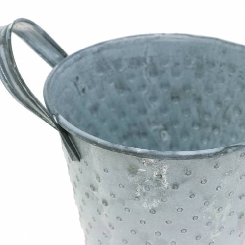 Floristik21 Zinktopf mit Griffen Grau Gepunktet Ø12cm H10cm