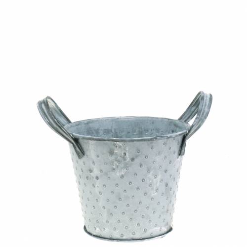 Zinktopf mit Griffen Grau Gepunktet Ø12cm H10cm