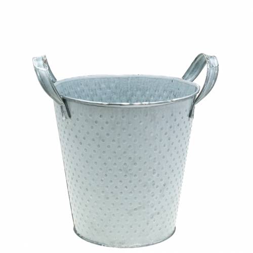 Zinktopf mit Griffen Grau Gepunktet Ø14cm H13cm Zinktopf mit Griffen Grau Gepunktet Ø14cm H13cm