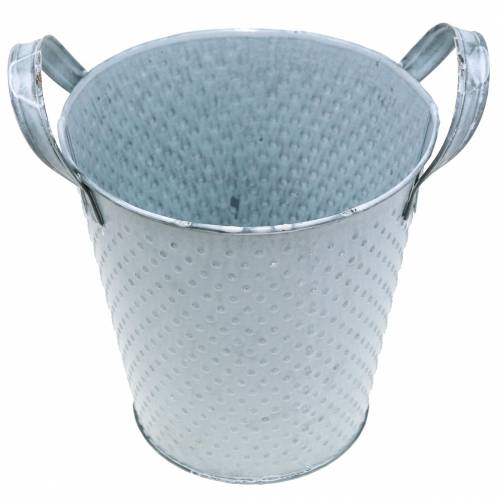 Zinktopf mit Griffen Grau Gepunktet Ø14cm H13cm