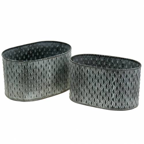 Zinktopf mit Rautenmuster oval 23cm x 15cm / 21,5cm x 14cm 2St