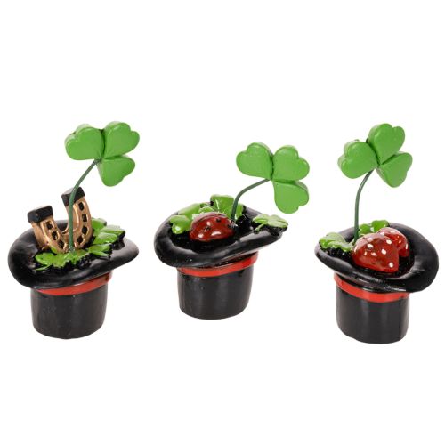 Glücksfiguren-Set Kleeblatt und Käfer im Zylinder, 7 cm, 3 Stück, Kunststoff, Schwarz/Grün/Rot einkaufen | Floristik21.de