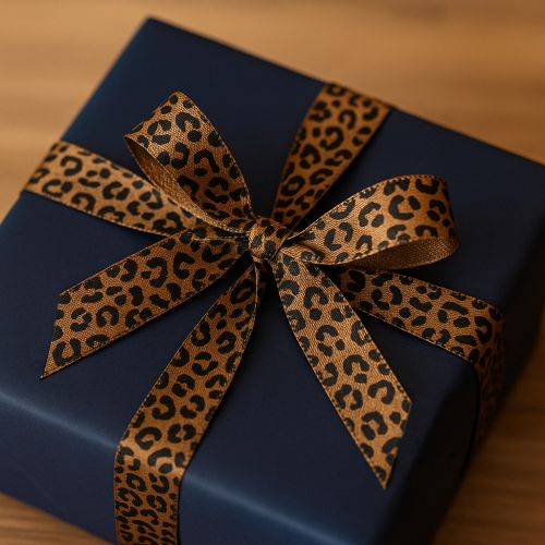 Artikel Leopardenmuster Geschenkband Braun Schwarz 15mm x 18m – Elegantes Dekoband aus Seide