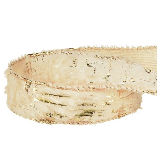 Artikel Band mit Fell Dekoband Creme Gold Kunstfell 25mm 15m