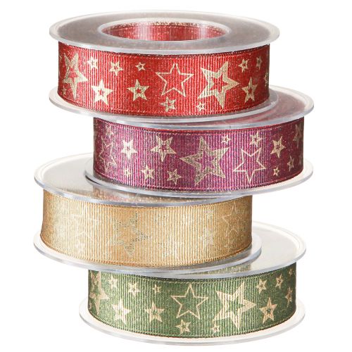 Floristik21 Sternenband Geschenkband weihnachtlich goldene Sterne 25mm 15m