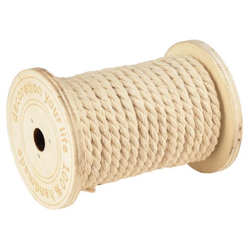 Floristik21 Baumwollkordel Deko Kordel Creme Ø5mm Holzspule mit je 7m 2St