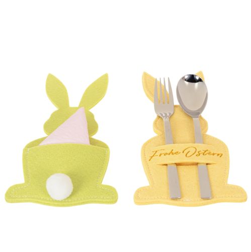 Artikel Bestecktaschen Hase aus Filz mit Frohe-Ostern-Druck, Gelb und Grün, 26cm, 4er-Set