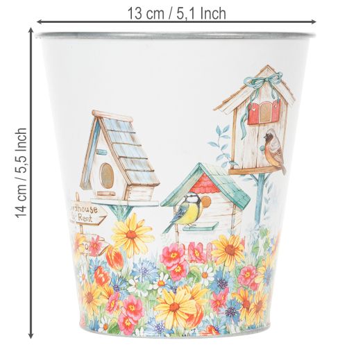 Blechtopf mit Vogelhäusern, Sommerdeko, Pflanzgefäß H14,5cm Ø13,5cm | Floristik21.de