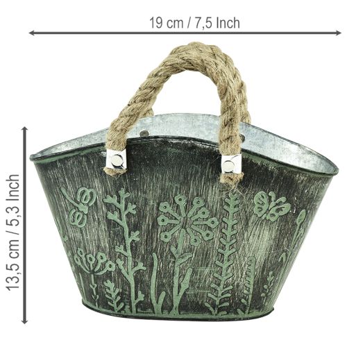 Artikel Blumentopf mit Griffen Tasche Metall Jute 19×13,5×13,5cm