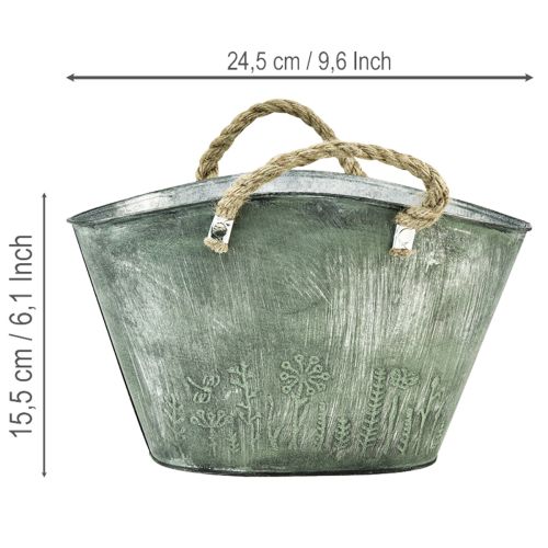 Blumentopf mit Griffen Tasche Metall Jute 24,5×17×15,5cm | Floristik21.de