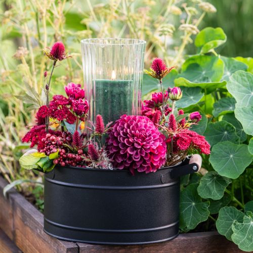 Artikel Blumentopf Metall Oval Griffe Schwarz 34x19,5x15cm - Dekoration