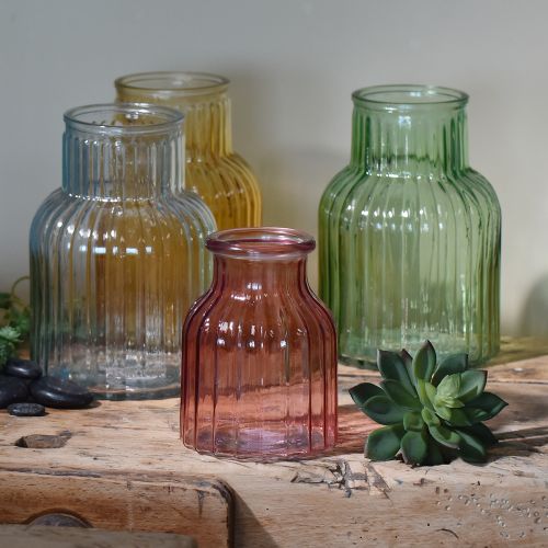 Artikel Blumenvase Grün Glas Retro Ø13,5cm H20cm Rillen Deko-Highlight