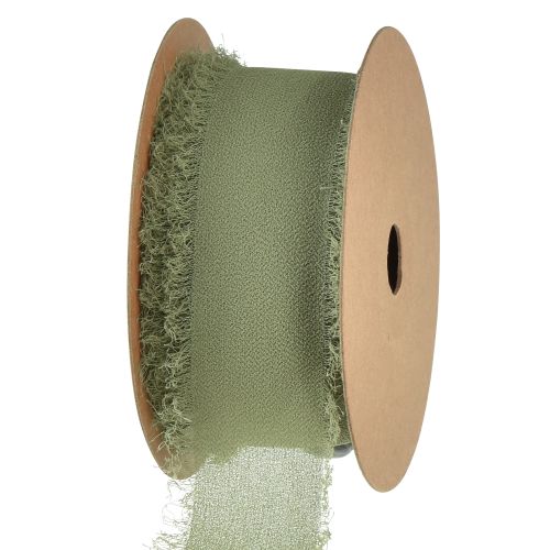 Floristik21 Chiffonband Olivgrün Stoffband Band Fransen B40mm L15m