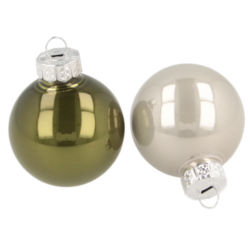 Artikel Mini Weihnachtskugeln Glas Olivgrün Silbergrau 4cm 24er Set Christbaumschmuck