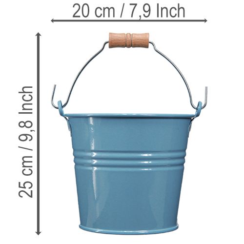 Artikel Deko Eimer Metall Holzgriff Blumentopf Blau 16cm 2er Set