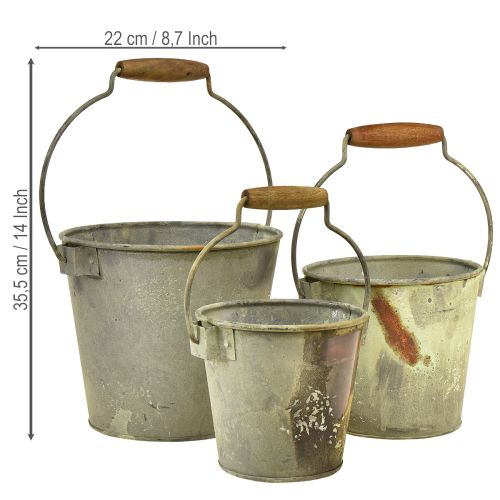 Deko Eimer Metall Rost Vintage Ø15/17,5/22cm 3er-Set | Floristik21.de