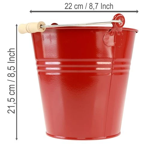 Deko Eimer Metall Übertopf Rot Ø22cm H21,5cm 6L | Floristik21.de