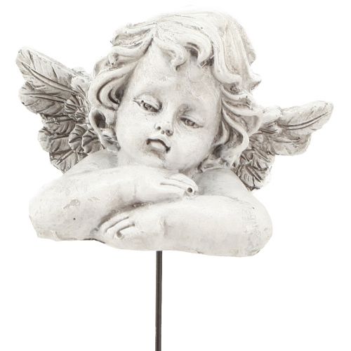 Floristik21 Deko Engel am Stab Deko Grabschmuck Grau Weiß H6,5cm 3St