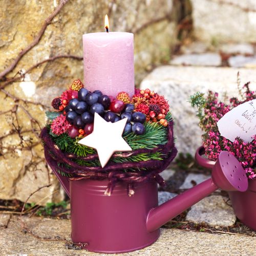 Floristik21 Deko Gießkanne Lila Metall Übertopf Blumengeschäft &amp; Eventdekoration Ø13,5cm H12,5cm