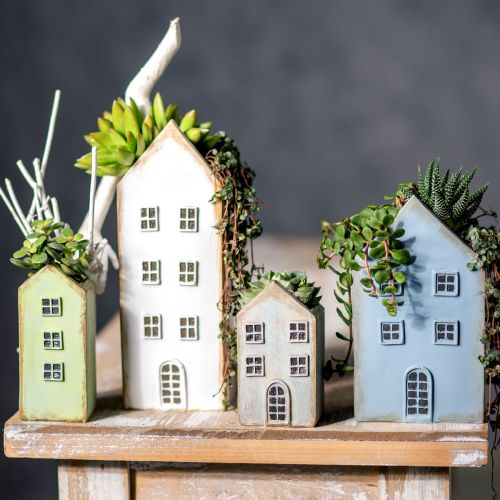 Floristik21 Deko Häuser Tischdeko Vintage Übertopf H12,5cm – 19cm 4er-Set