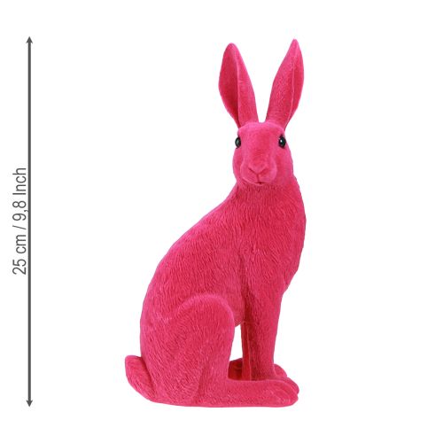 Floristik21 Deko Hase sitzend Osterhase Pink beflockt 12×9×25cm Osterdeko Figur
