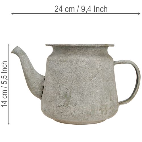 Deko Kanne Metall Vintage Teekanne Grau 24×14×14cm Retro Shabby Chic Stil | Floristik21.de