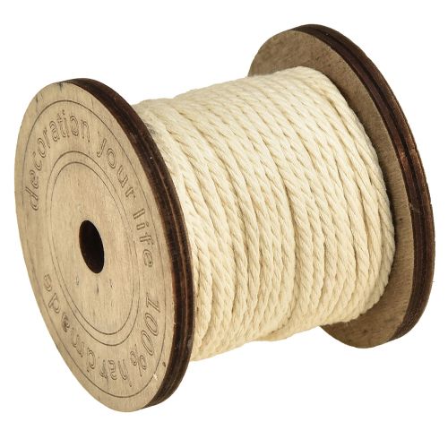 Floristik21 Deko Kordel Baumwolle Creme Ø2mm Holzspule mit je 16m 2St