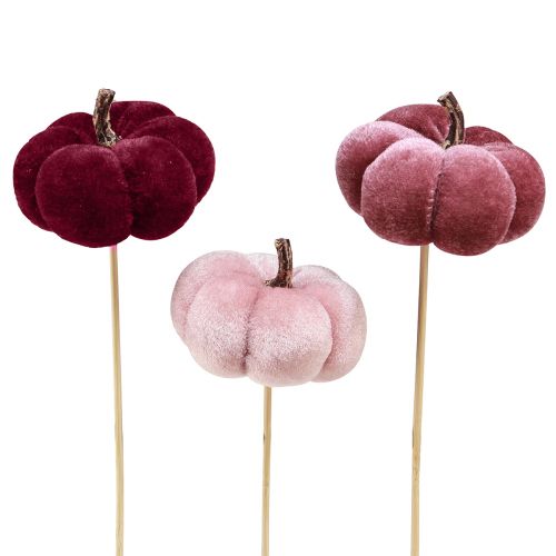 Artikel Deko Kürbis aus Stoff am Stab in Burgund und Rosa Ø7cm 9er-Set