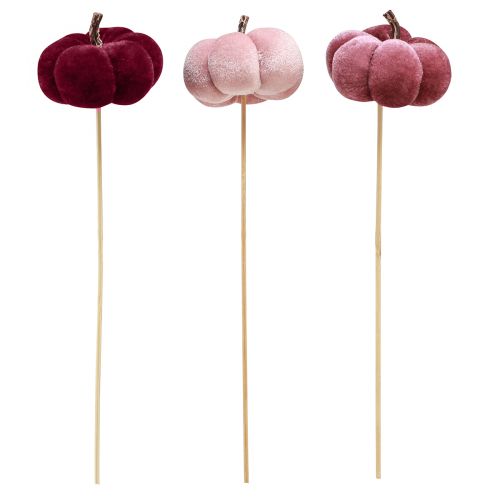 Artikel Deko Kürbis aus Stoff am Stab in Burgund und Rosa Ø7cm 9er-Set