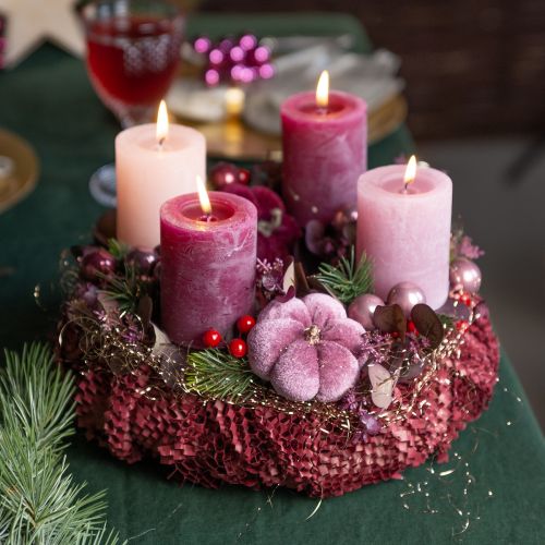 Artikel Deko Kürbis aus Stoff am Stab in Burgund und Rosa Ø7cm 9er-Set