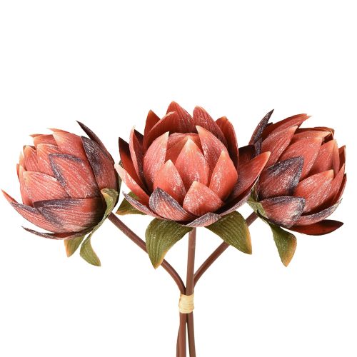 Deko Protea Kunstblumen Rotorange 34cm 3St Hochwertige Dekoration für Floristen