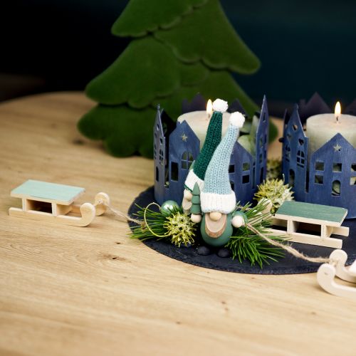 Artikel Deko Schlitten Holz zum Hängen Mint Grün Weiß 9,5cm 6St