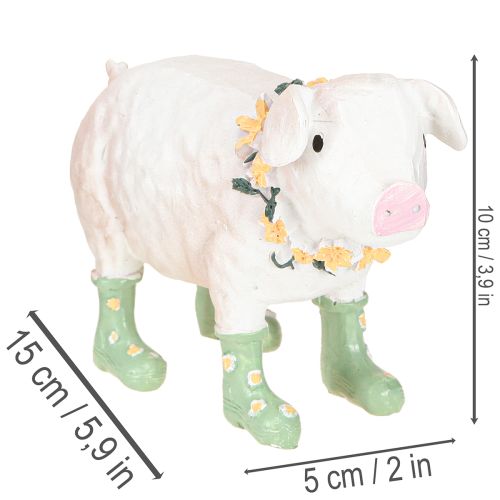 Artikel Deko-Schwein Gummistiefel Bauernhoffigur Blumenkranz Polyresin 15,5cm