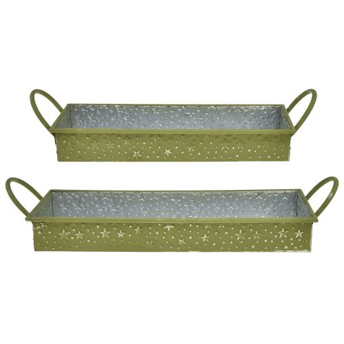 Floristik21 Deko Tablett Weihnachten Grün Sterne 49cm/43cm 2er-Set