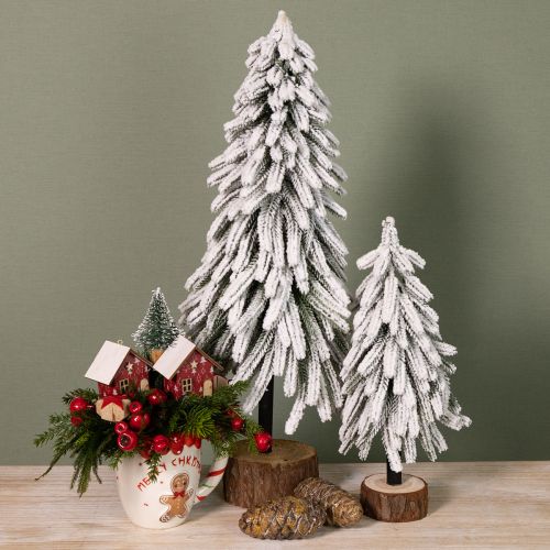 Floristik21 Beschneiter Deko Tannenbaum mit Sockel aus Rinde 50cm Naturlook für Winter-Floristik