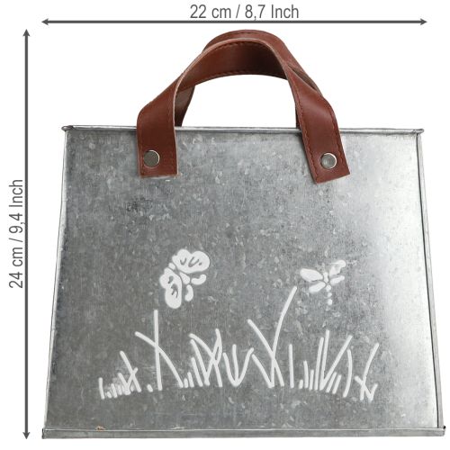 Artikel Deko Tasche Metall Silber Weiß Braun Pflanztopf Vintage L22cm 2St